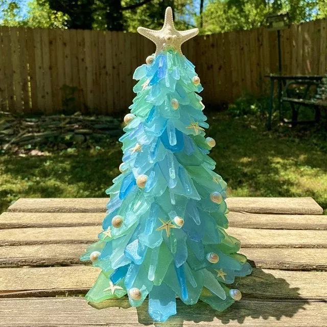Detailed view of the sea glass Christmas tree